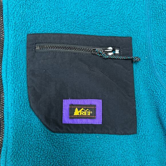 Vintage 90s REI Teal Fleece Color Block Jacket - Men's Large - Picture 5 of 7